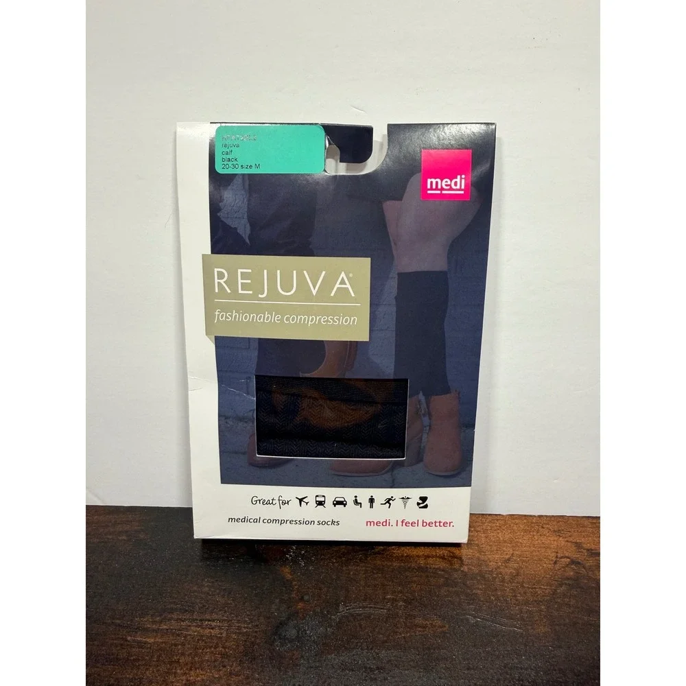 Rejuva medi Black Compression Socks 20-30 mmHg Sz M KPAT2BL2‎ NEW